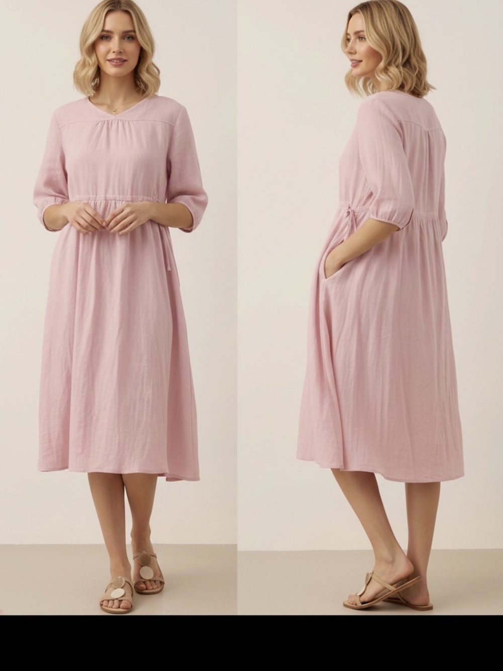 Lintico 100% Linen A-Line
Drawstring Waist Midi Dress
DIXIE Pastel Pink Small